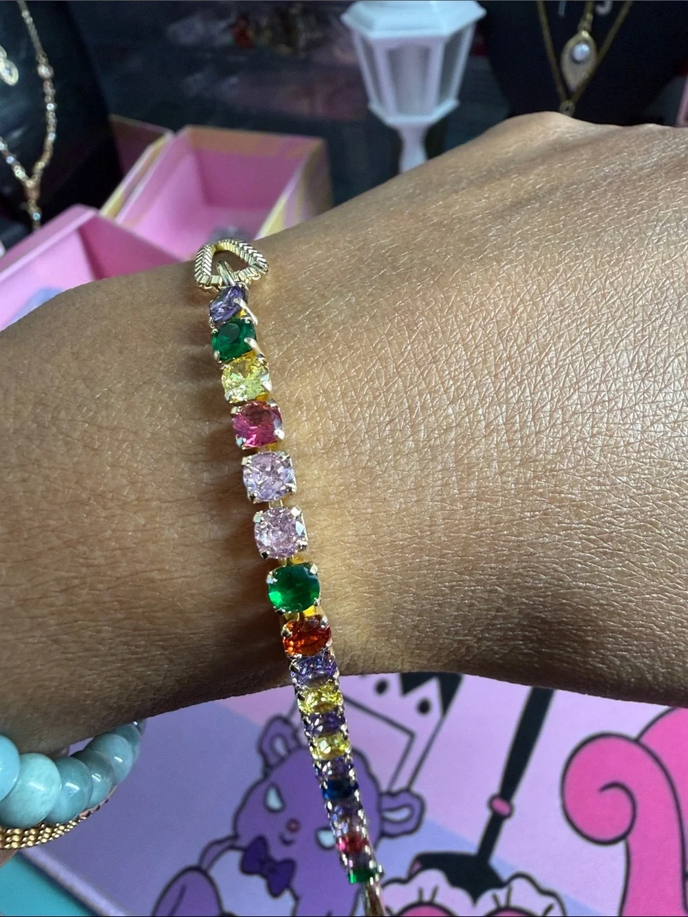 Gold Multicolor Crystal Tennis Bracelet - Women Jewelry